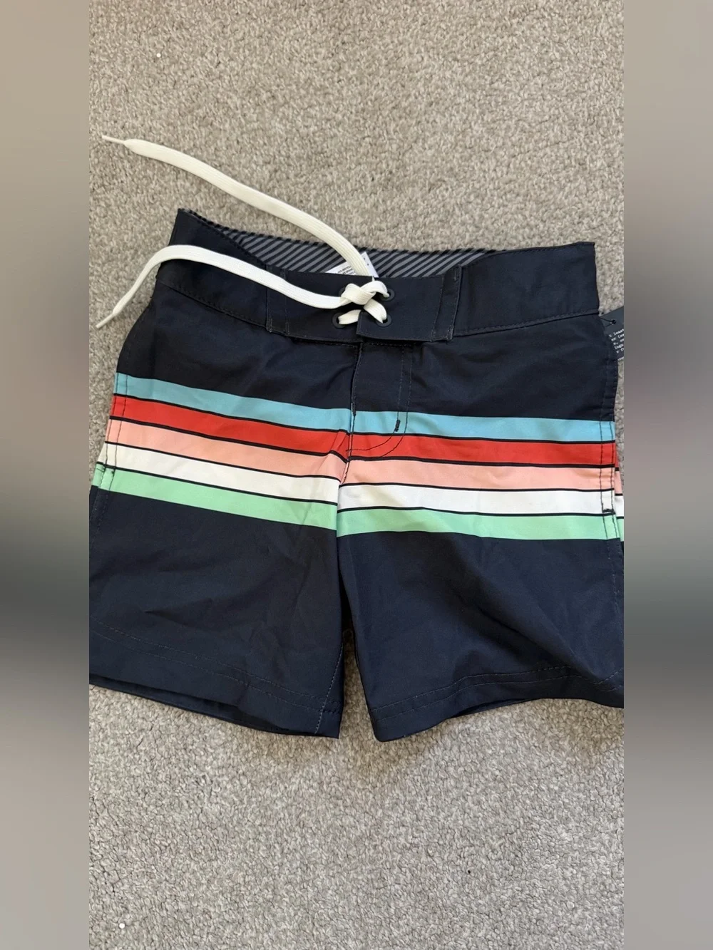 NWT Boys Striped Swim Trunks with Liner, pockets and adjustable tabs 5T